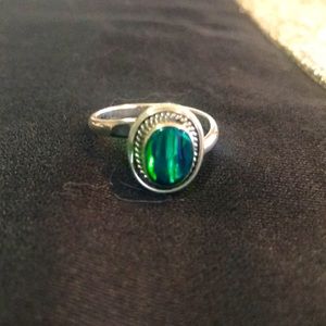 Gorgeous green opal  9.25 sterling silver ring